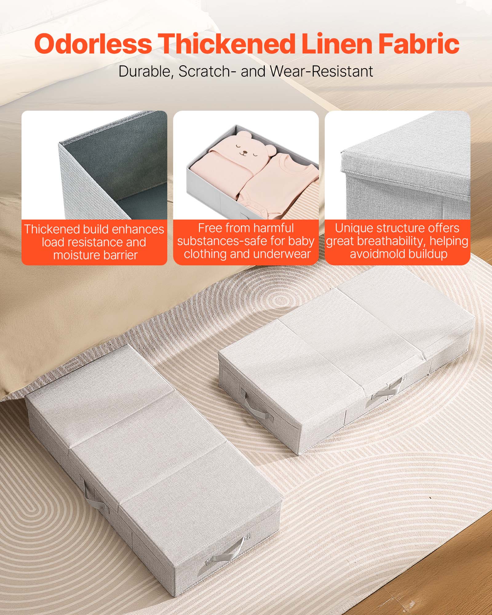 Odorless Thickened Linen Fabric  
Durable, Scratch- and Wear-Resistant  

- Thickened build enhances load resistance and moisture barrier  
- Free from harmful substances-safe for baby clothing and underwear  
- Unique structure offers great breathability, helping avoid mold buildup