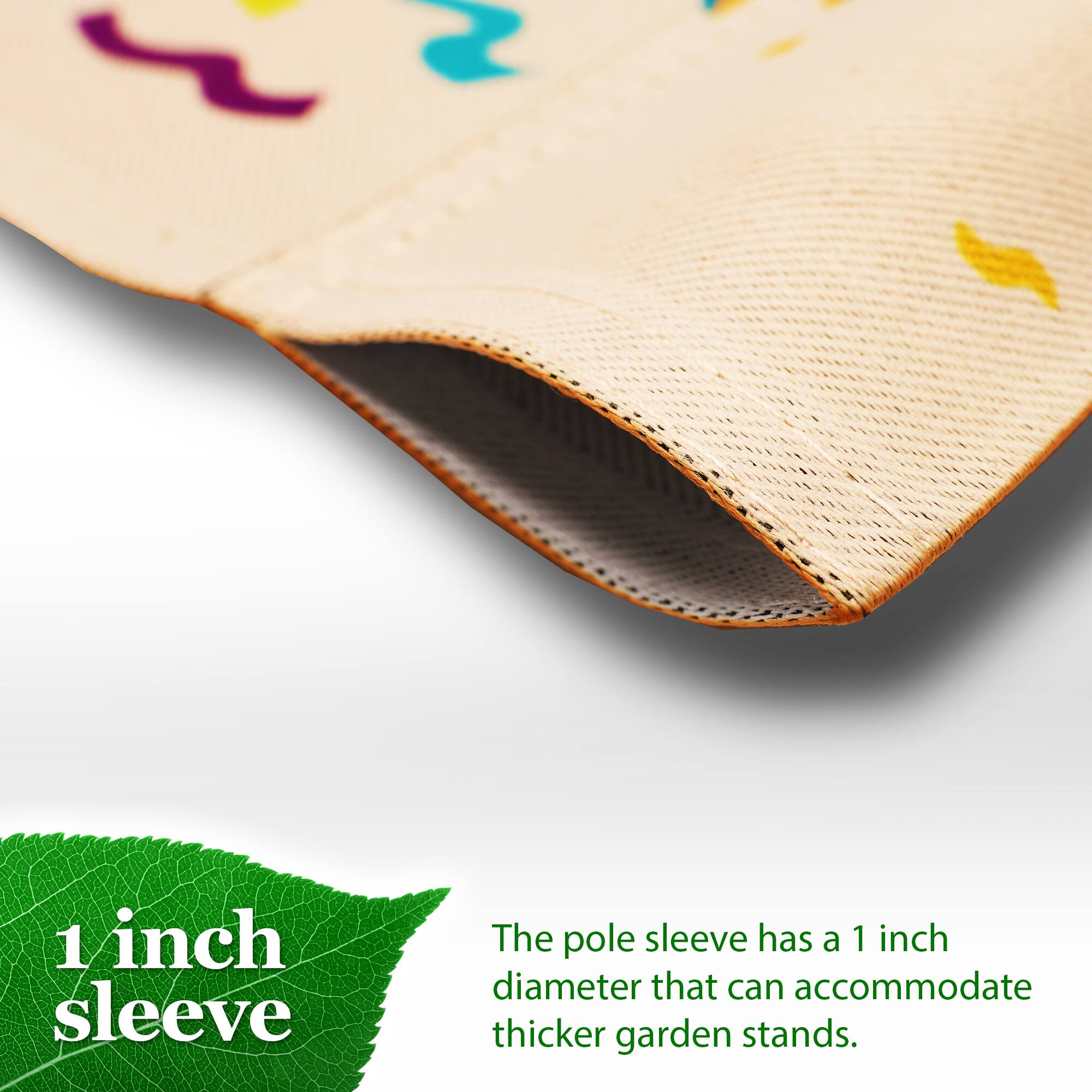 1 inch sleeve

The pole sleeve has a 1 inch diameter that can accommodate thicker garden stands.