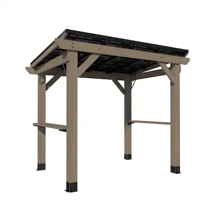 Front. Mondawe - 8x6 ft. Cedar Hardtop BBQ Gazebo with Two Side Wooden Holder - Black.