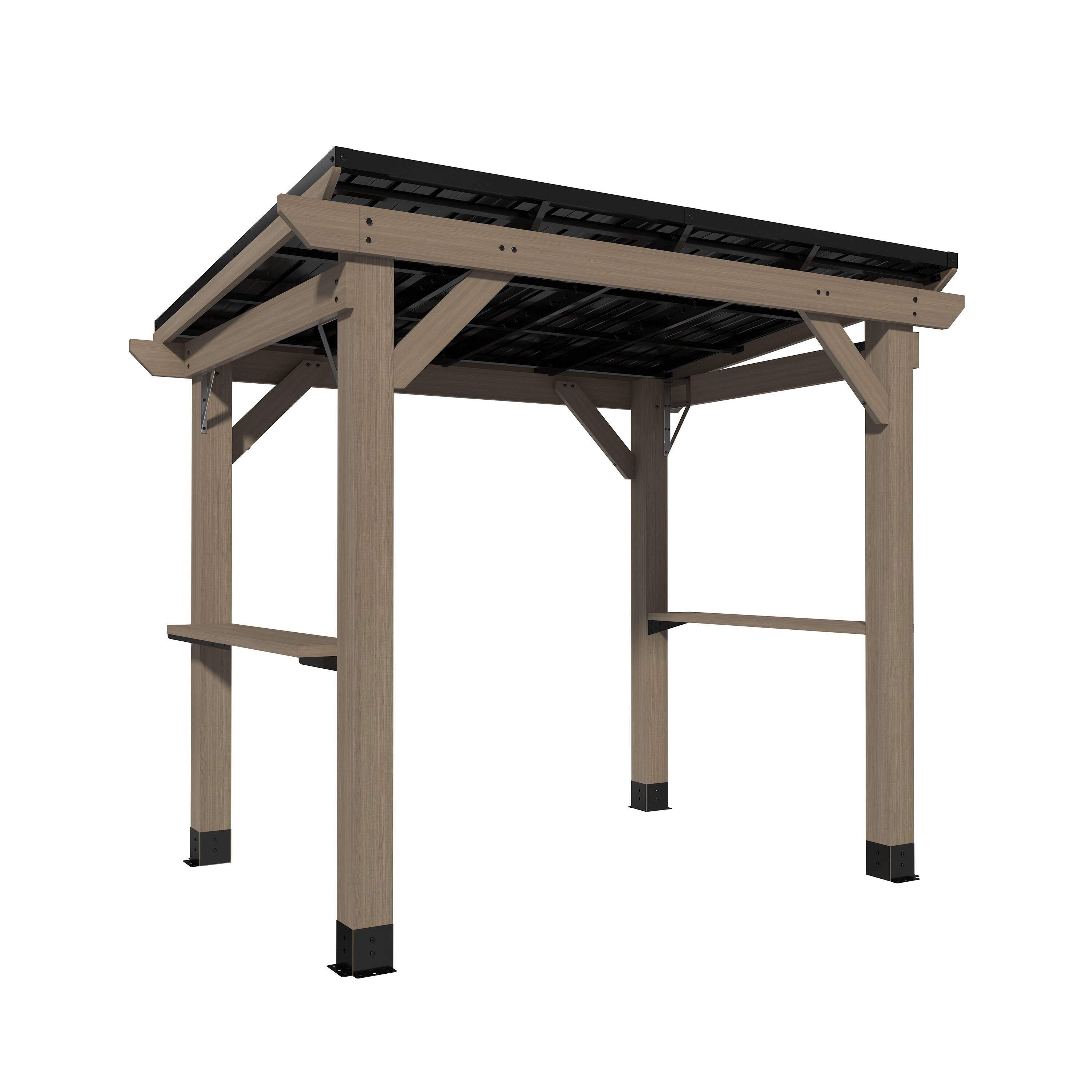 Front. Mondawe - 8x6 ft. Cedar Hardtop BBQ Gazebo with Two Side Wooden Holder - Black.