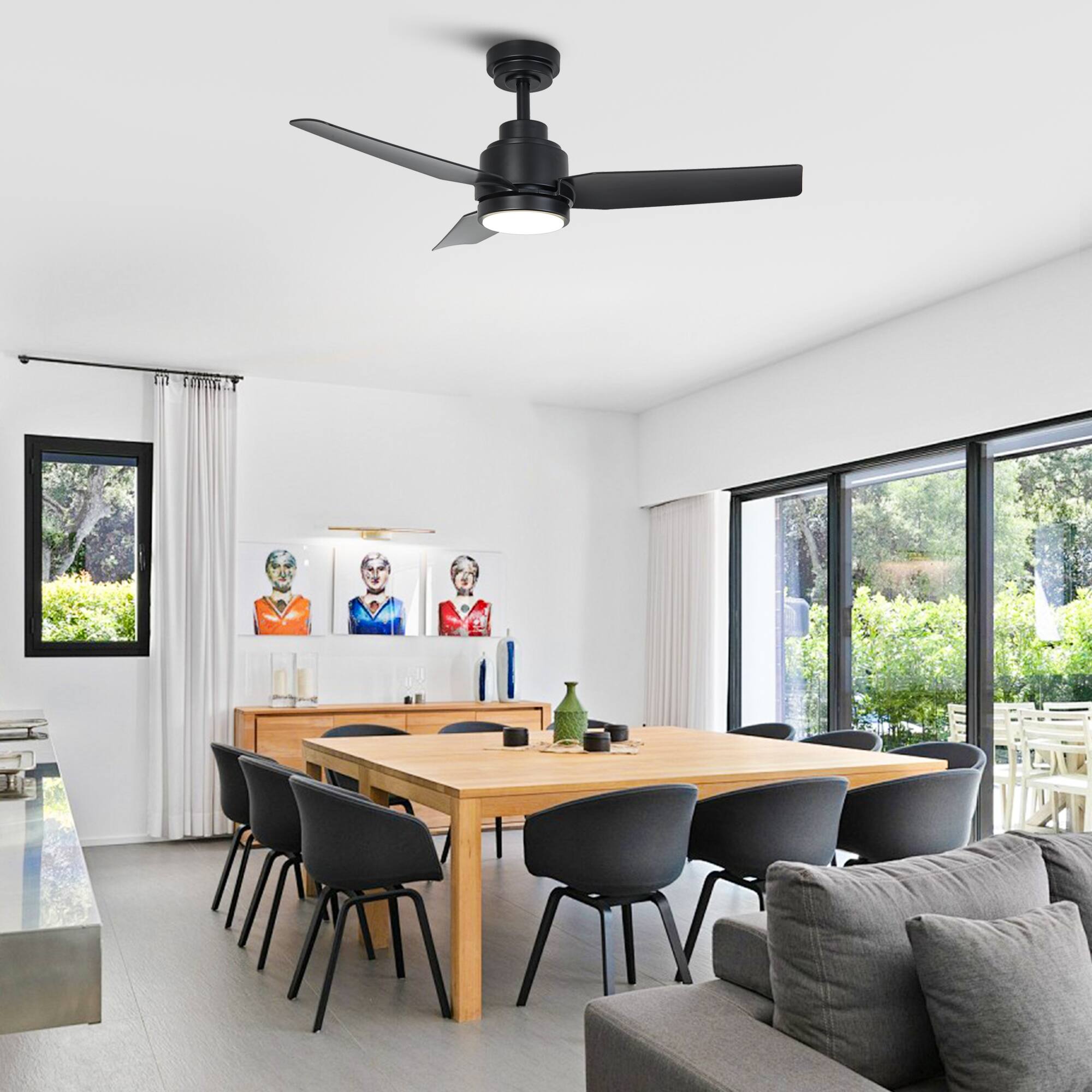 Angle. Vaczon - 42" Industrial Black 3CCT Integrated LED Ceiling Fan with Remote and APP Control - Black.