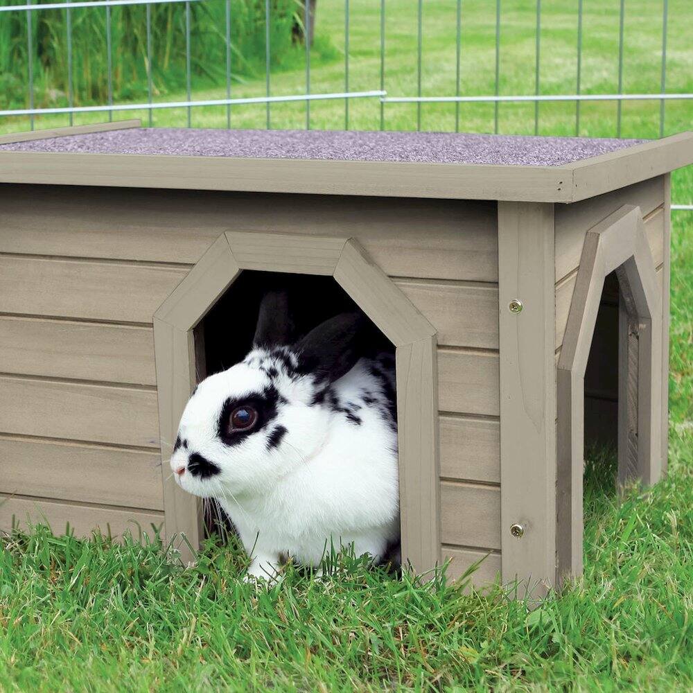 Angle. TRIXIE - Wooden Small Animal Hideaway for Large Exercise Yards for Rabbits & Guinea Pigs - Green/Gray.