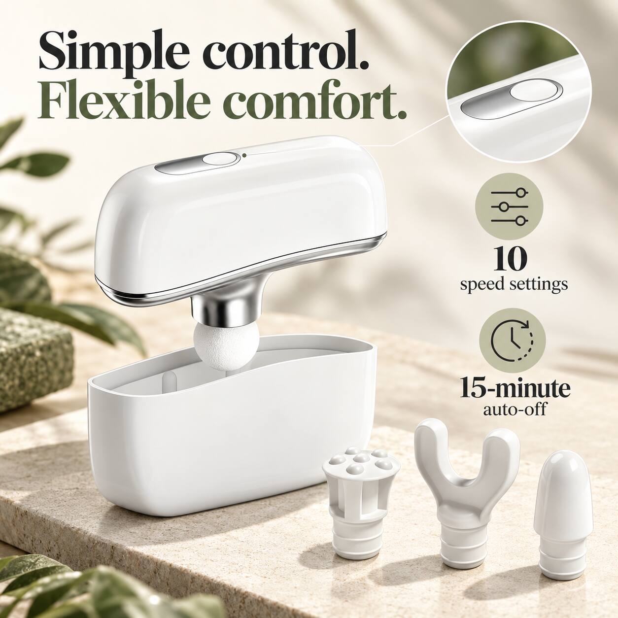 Simple control. Flexible comfort.
10 speed settings
15-minute auto-off