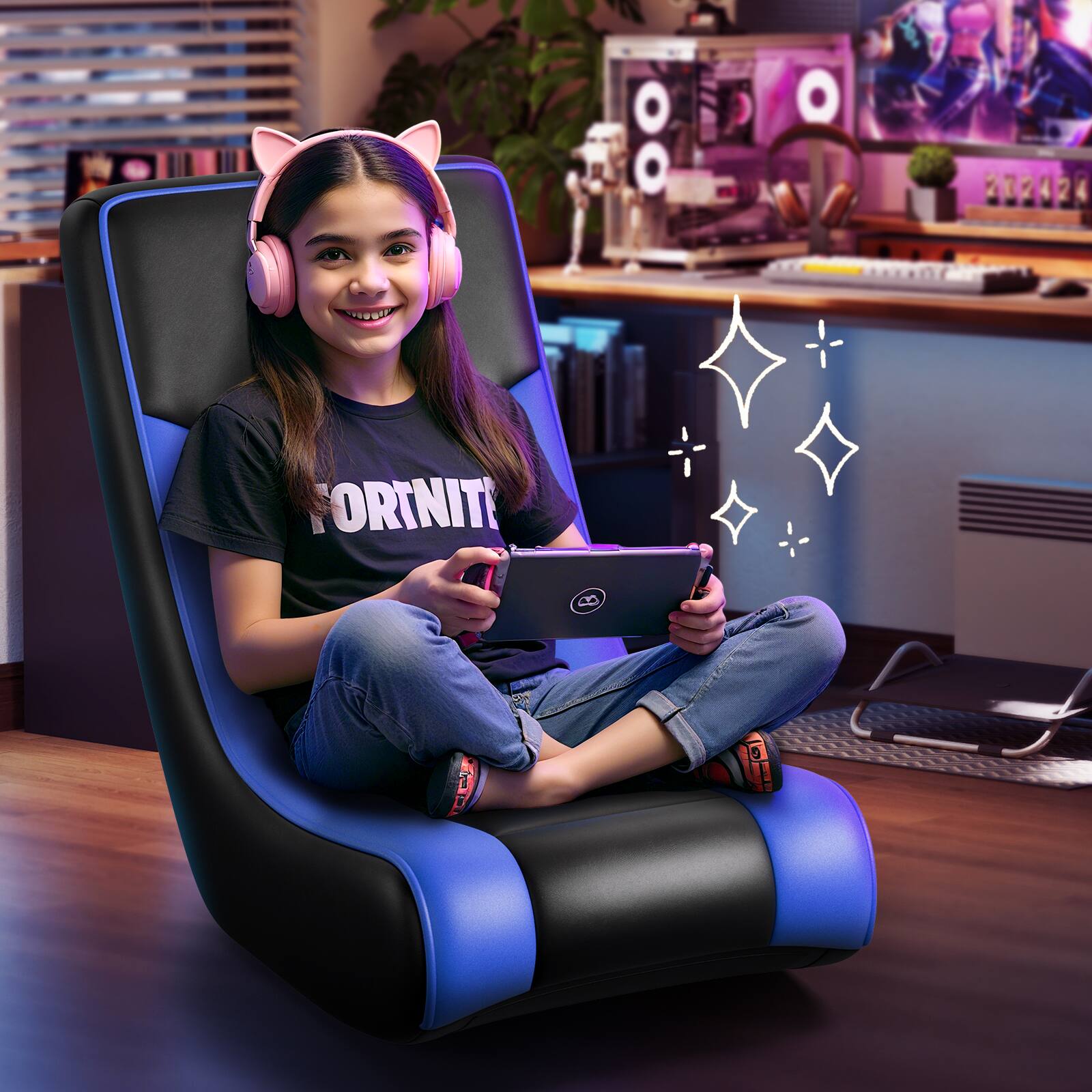 Alt View 1. GTPlayer - Floor Rocker Gaming Chair Ultra Lightweight Ergonomic Floor Rocking Game Seat for Gaming and Lounging - Blue.