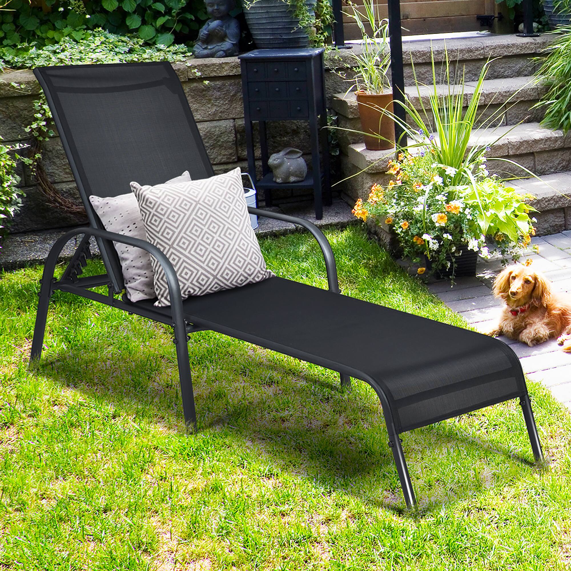 Alt View 2. Costway - Costway Set of 2 Patio Lounge Chairs Sling Chaise Lounge Recliner Adjustable - Black.