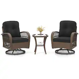 Costway - 3 PCS Patio Swivel Rocker Set Gliding Bistro Furniture Set with Tempered Glass Table - Black