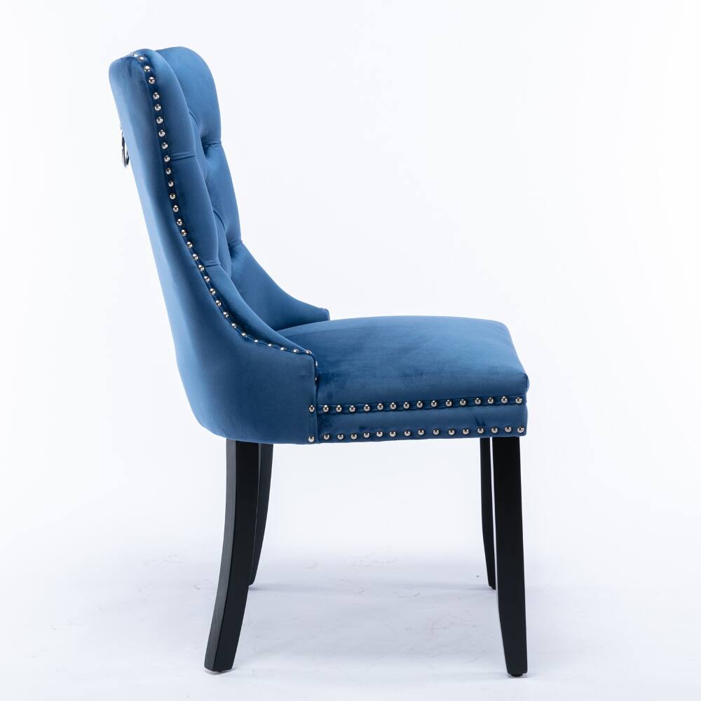 Alt View 1. Loheer - Loheer Blue Velvet Dining Chairs Set of 2 Tufted Solid Wood High Back Upholstered Contemporary Seat with Nailhead Trim - Blue.