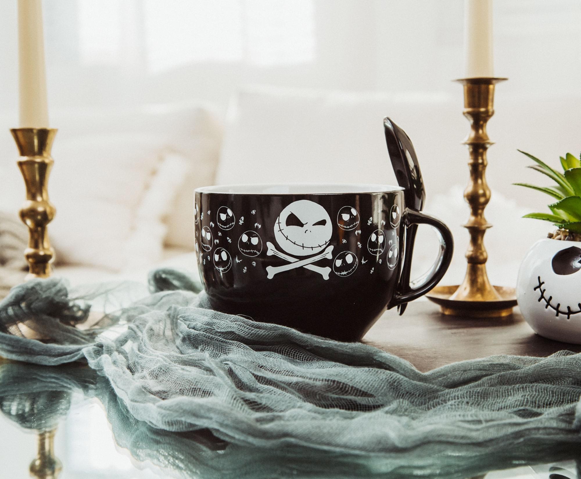 Alt View 2. Disney - Disney The Nightmare Before Christmas Cross Bones Ceramic Soup Mug With Spoon - Black.