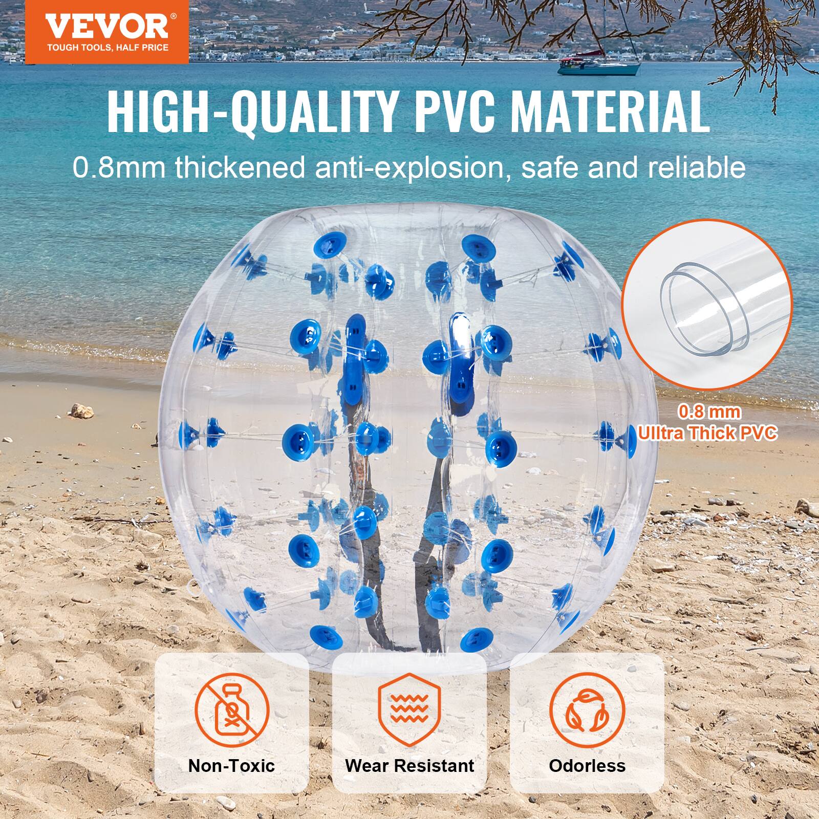 VEVOR TOUGH TOOLS, HALF PRICE

HIGH-QUALITY PVC MATERIAL
0.8mm thickened anti-explosion, safe and reliable

0.8 mm Ultra Thick PVC

Non-Toxic
Wear Resistant
Odorless