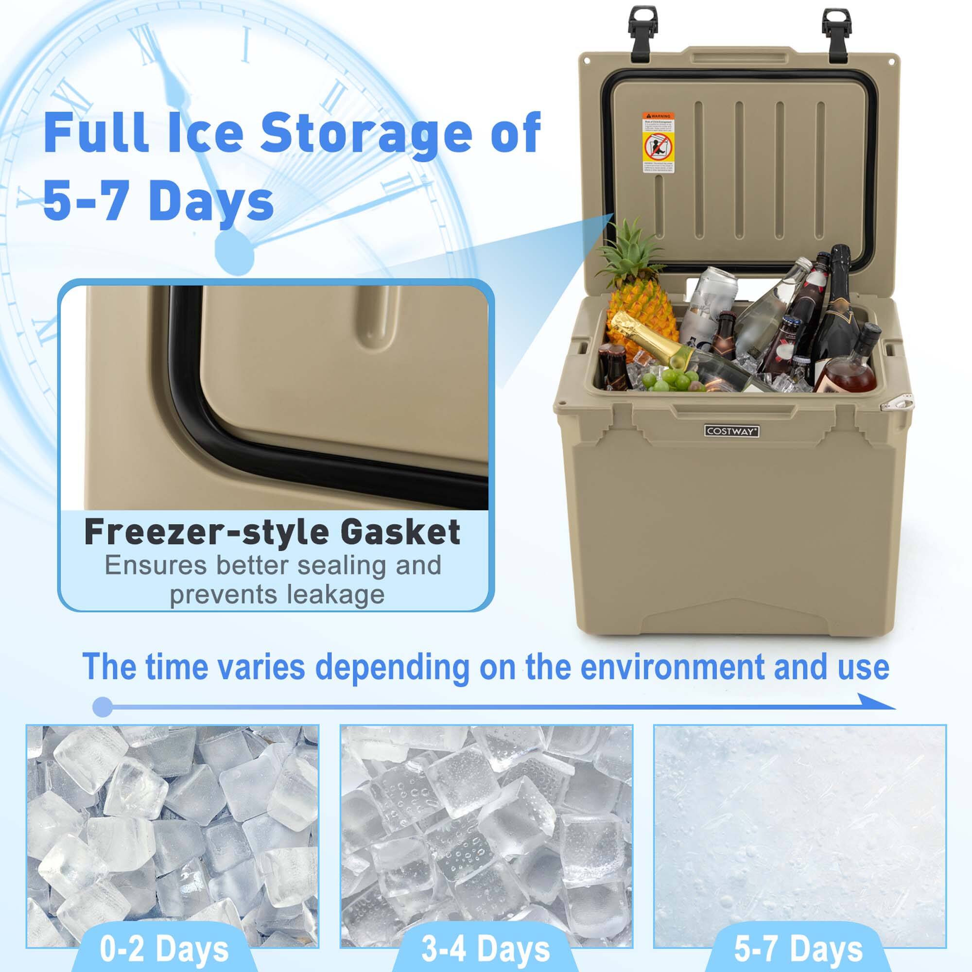 Full Ice Storage of 5-7 Days

Freezer-style Gasket
Ensures better sealing and prevents leakage

The time varies depending on the environment and use

0-2 Days
3-4 Days
5-7 Days