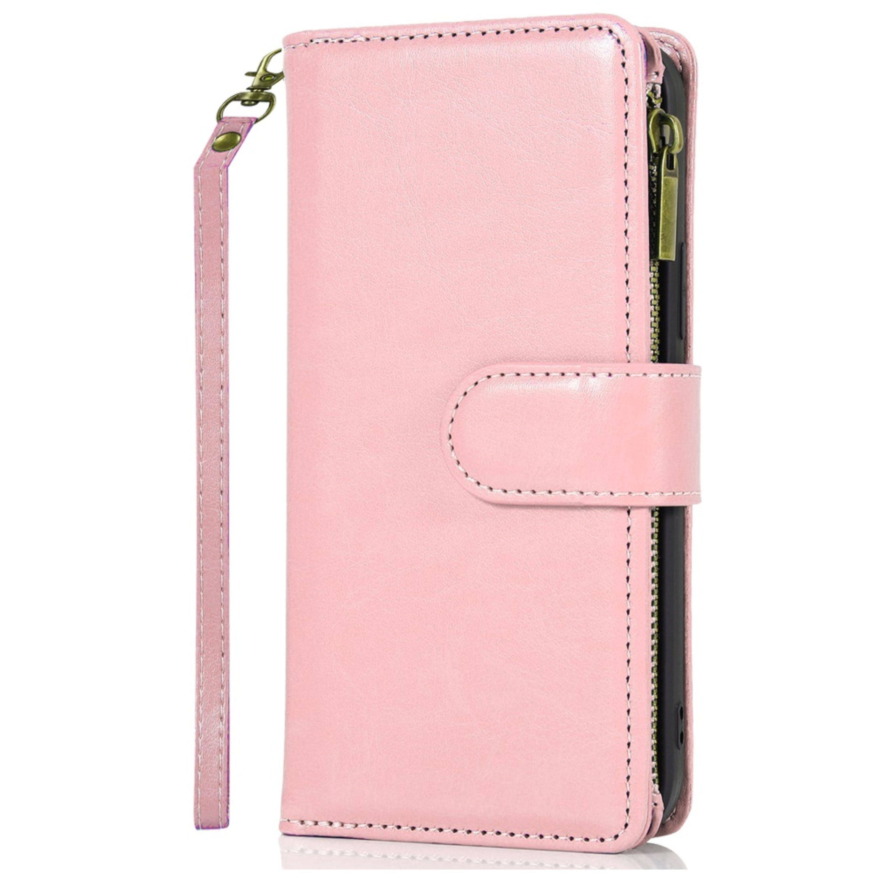 Angle. Kitcheniva - Luxury Wallet Zipper Holder Case With Tempered Glass For Moto G Stylus 2026/2025 Rose Gold - Rose Gold.