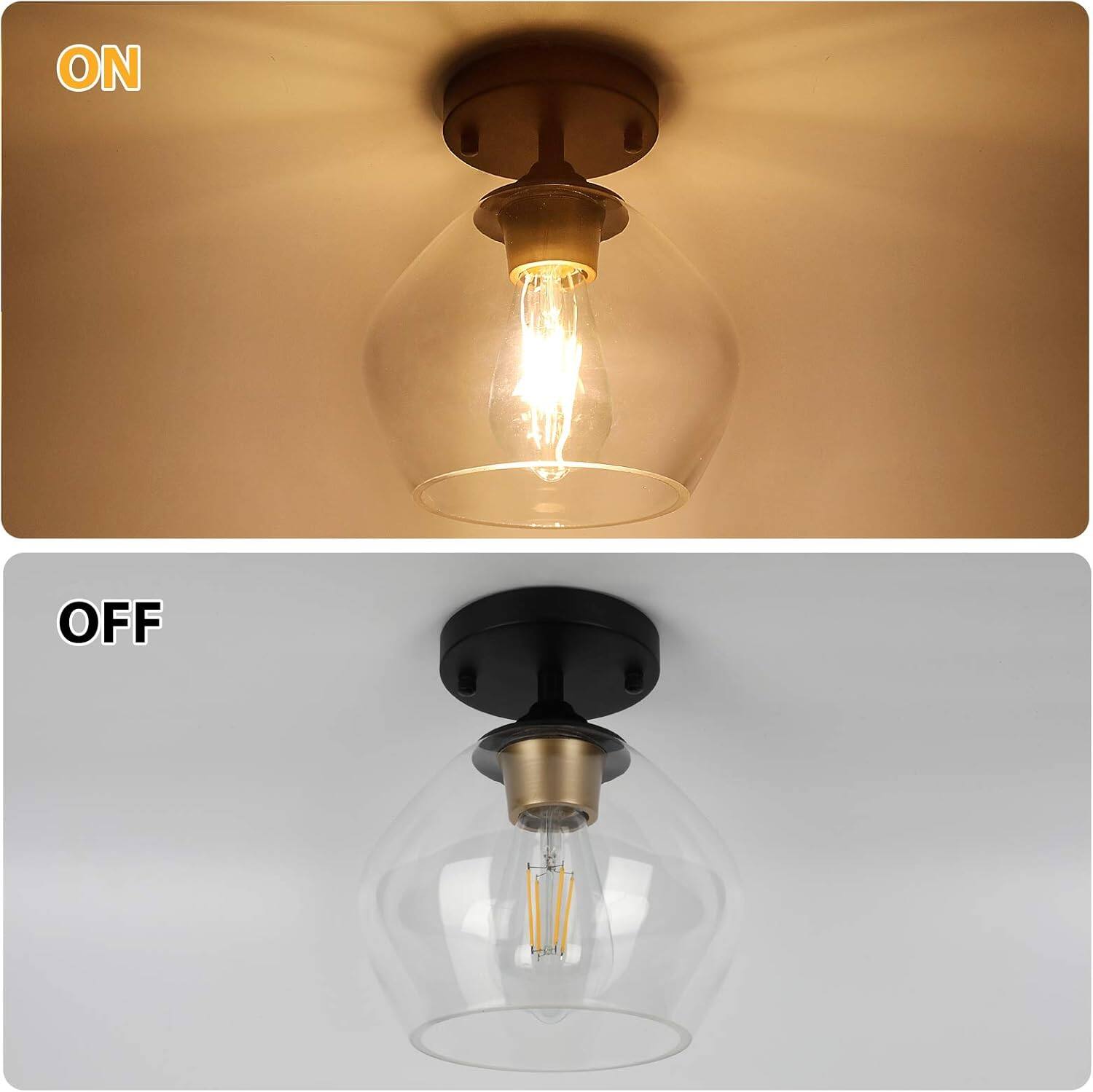 Back. Nordic Hygge - Modern Semi Flush Mount Ceiling Light with Clear Glass Shade, Industrial Close to Ceiling Light - Black.