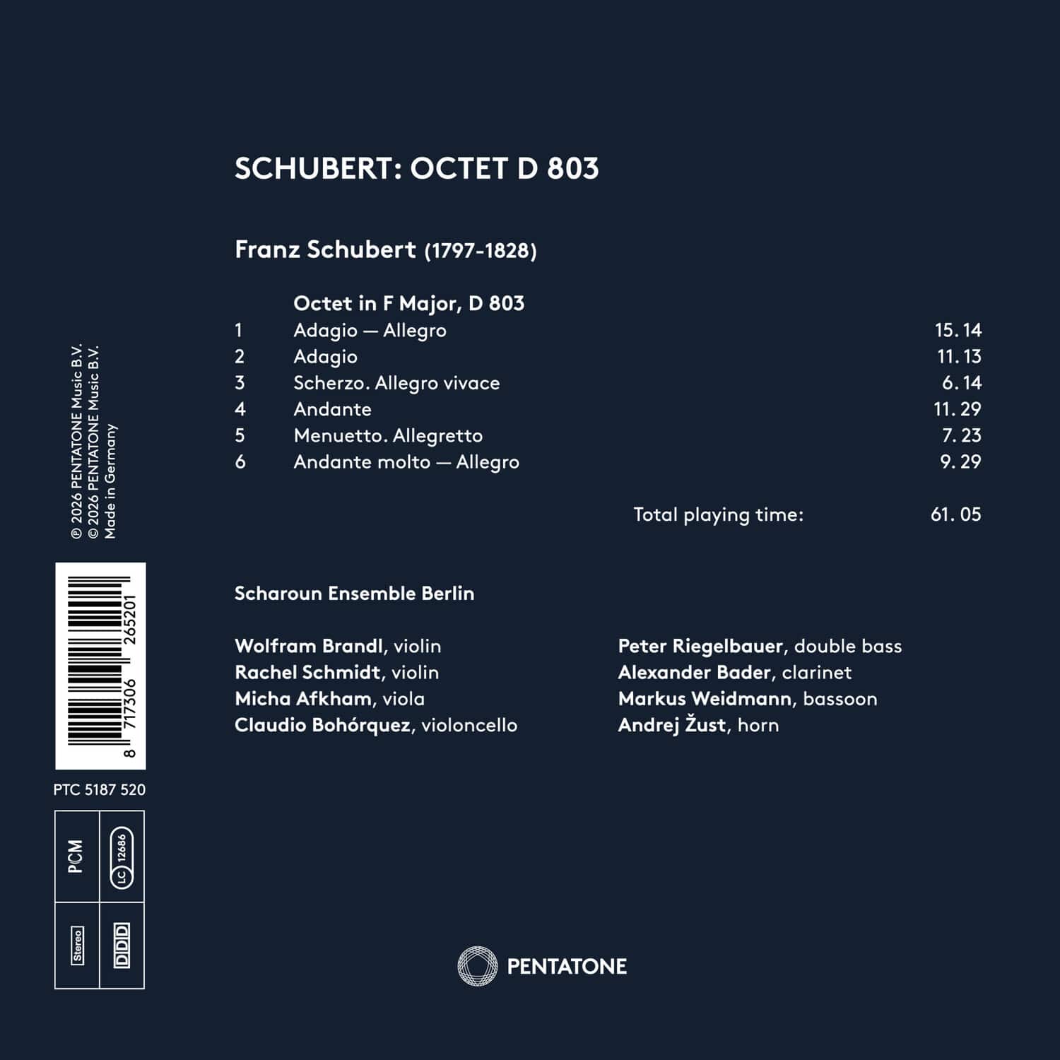 Scharoun Ensemble Berlin Schubert: Octet, D 803 COMPACT DISCS [CD