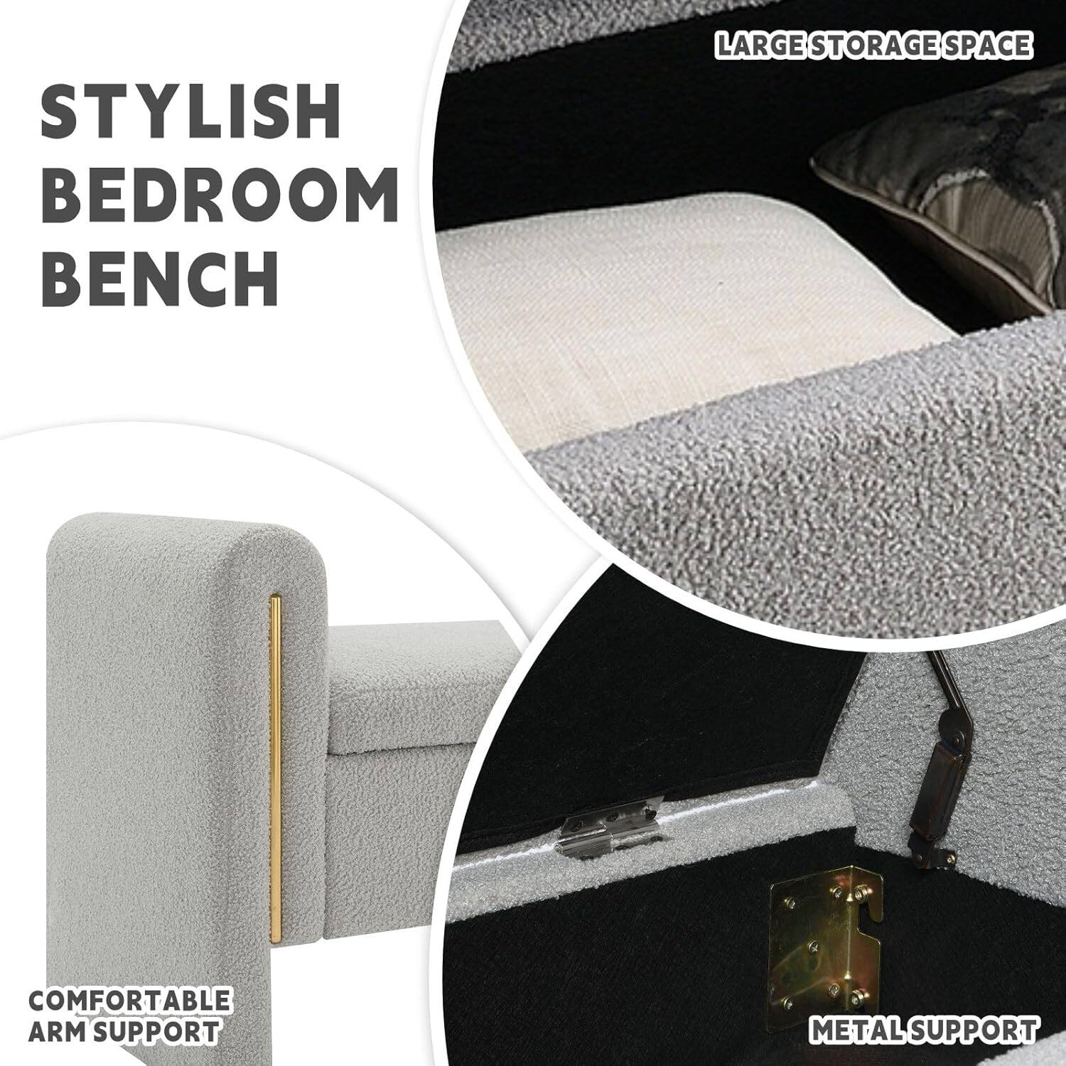 STYLISH BEDROOM BENCH

- LARGE STORAGE SPACE
- COMFORTABLE ARM SUPPORT
- METAL SUPPORT