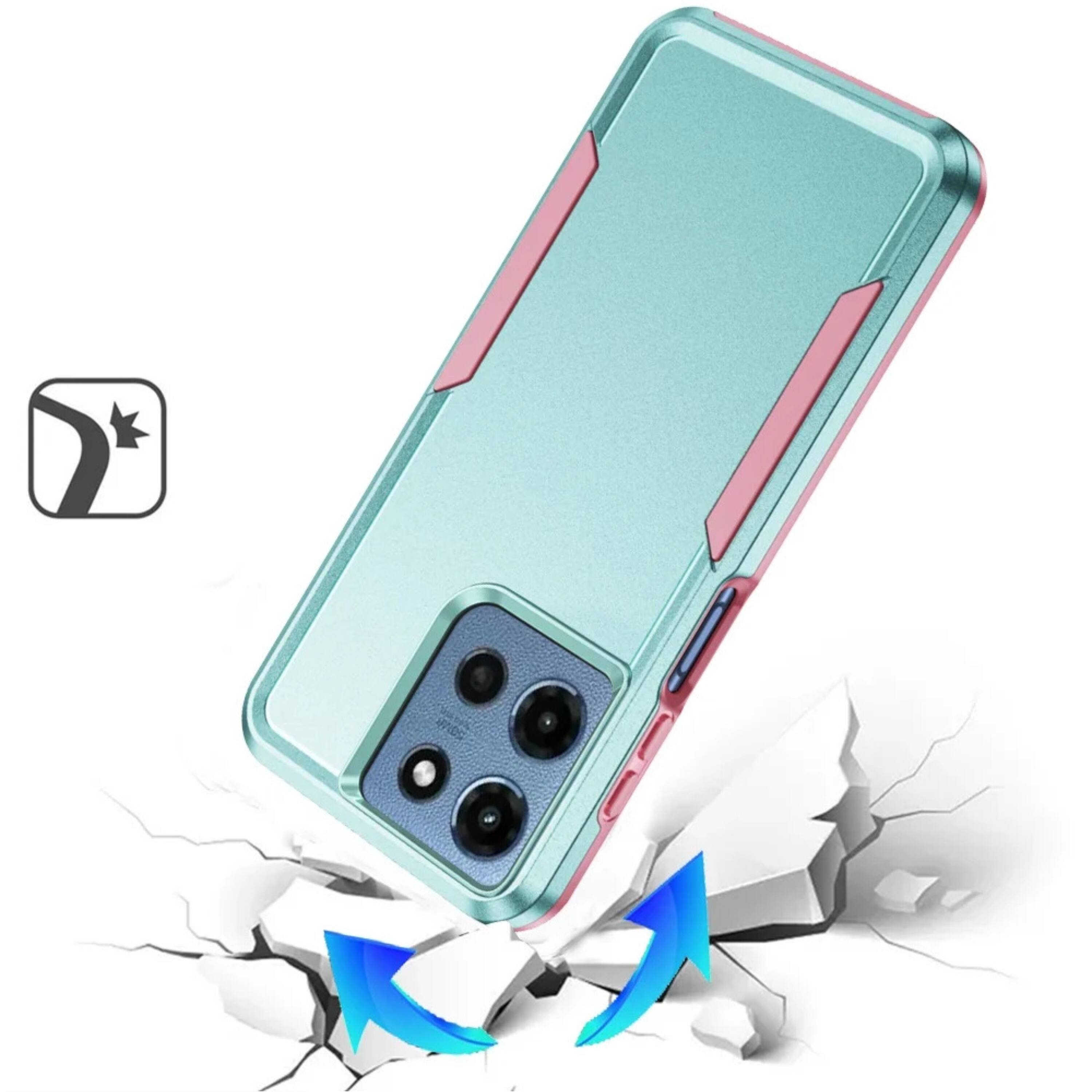 Left. Kitcheniva - Fused Rugged Shockproof Phone Case With Tempered Glass For Moto G 2025/2026/G Play 2026 Teal Pink - Teal Pink.