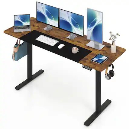 Front. Costway - Costway 63 x 24 Inch Electric Standing Desk with 3 Memory Presets, Cable Management & Hook - Rustic Brown+Black.