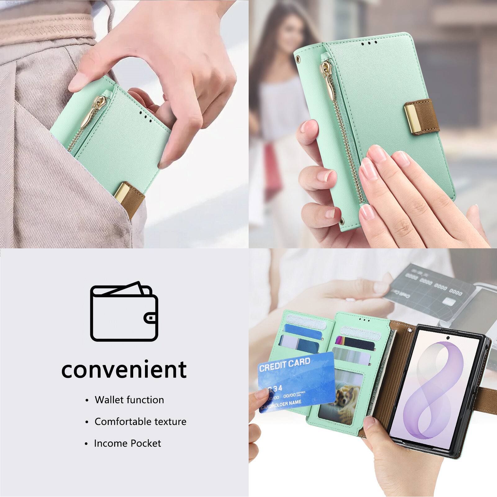 0000 0000 0000  
convenient Wallet function Comfortable texture  
CREDIT CARD 34 15 00 00/00 ROHOLDER NAME  
Income Pocket