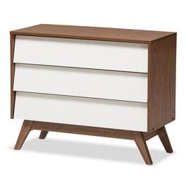 Baxton Studio - Hildon Mid-Century Modern Wood 3-Drawer Storage Chest - White/"Walnut" Brown