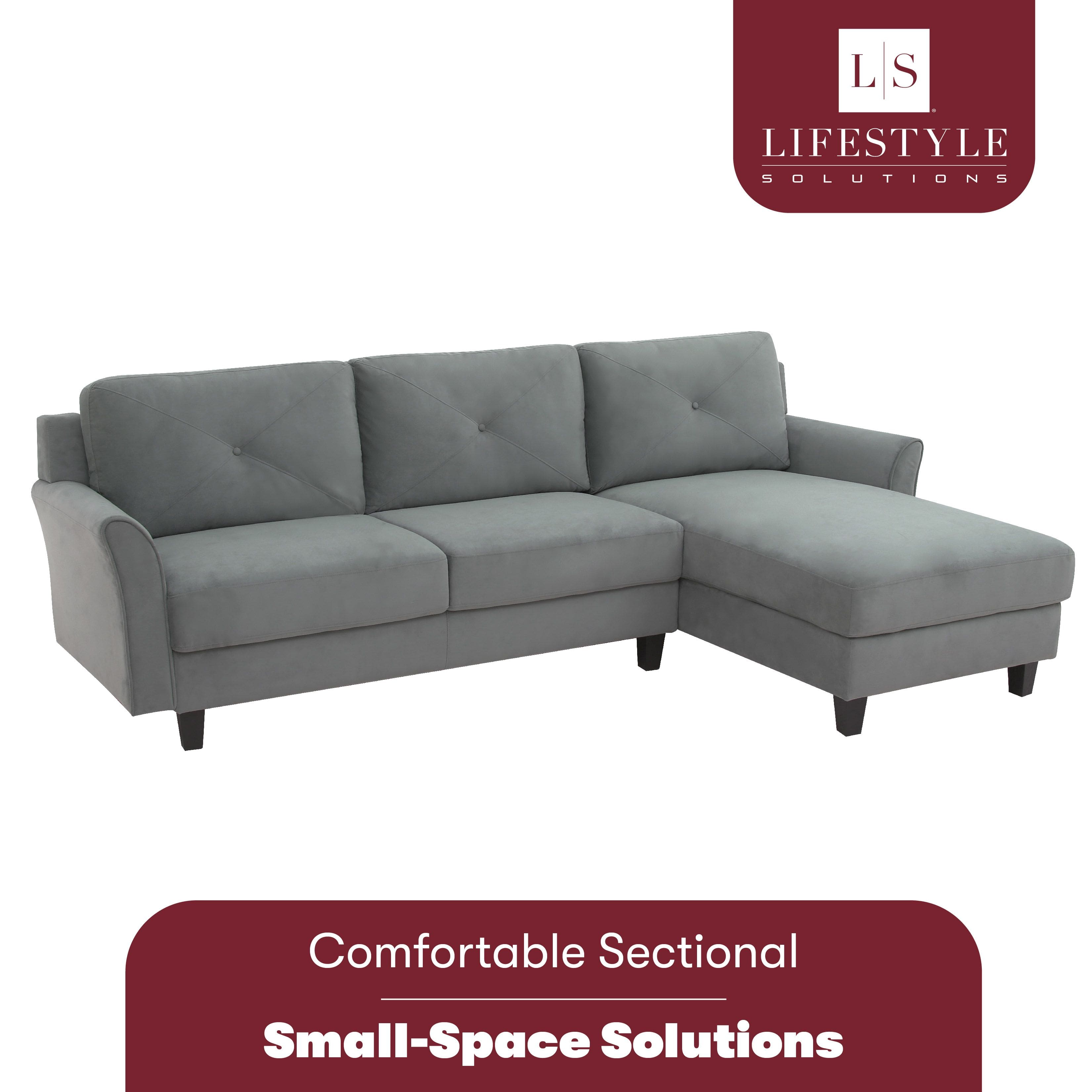 Alt View 2. Lifestyle Solutions - Hartford Three Seat Sectional Sofa Upholstered Microfiber Fabric Curved Arms - Dark Grey.