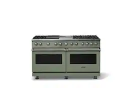 Viking - 60"W. 8 Burner Pro 5 Series 9.4 Cu. Ft. Freestanding Sealed 8 Burner Dual Fuel Convection Range/Griddle/Grill - Eucalyptus