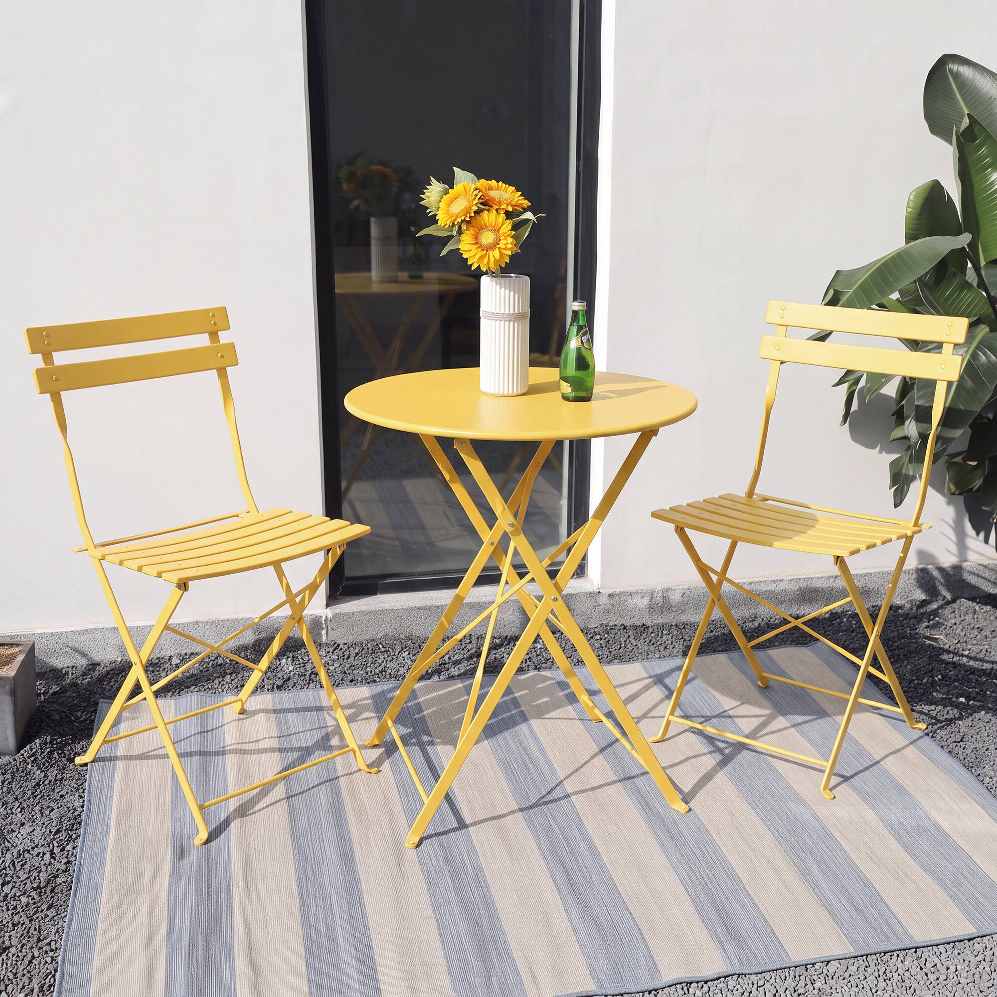 Angle. Nuu Garden - 3PCS E-Coated Metal Patio Bistro Set, Folding Bistro Table and Chairs Set - Yellow.