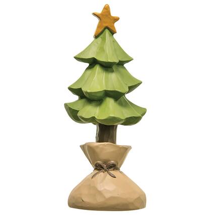 Front. BreeBe - Resin Christmas Tree in Sack - Green, Brown.