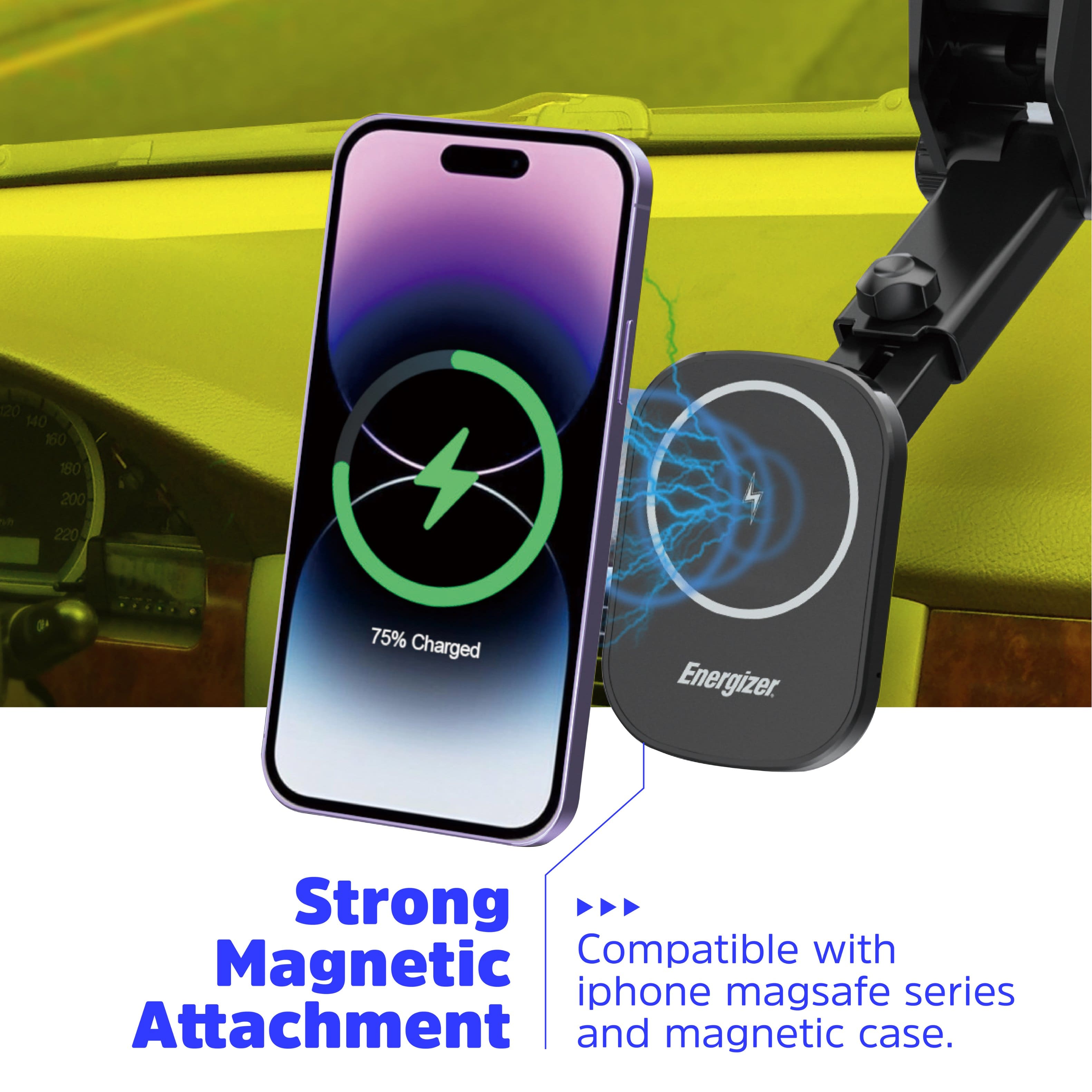 The text on the image reads: "Strong Magnetic Attachment and Magnetic Case Compatible with Magnetic iPhone Magsafe Series."