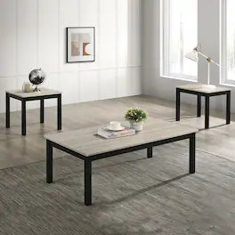 Parrot Uncle - 3-Piece Coffee Table Set, 1 Coffee Table and 2 End Tables with Solid Wood Legs for Living Room - Light Gray