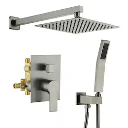 Boyel Living - 1-Spray Patterns with 2.5 GPM 10 in. Wall Mount Dual Shower Heads with Pressure Balance Valve - Brushed Nickel