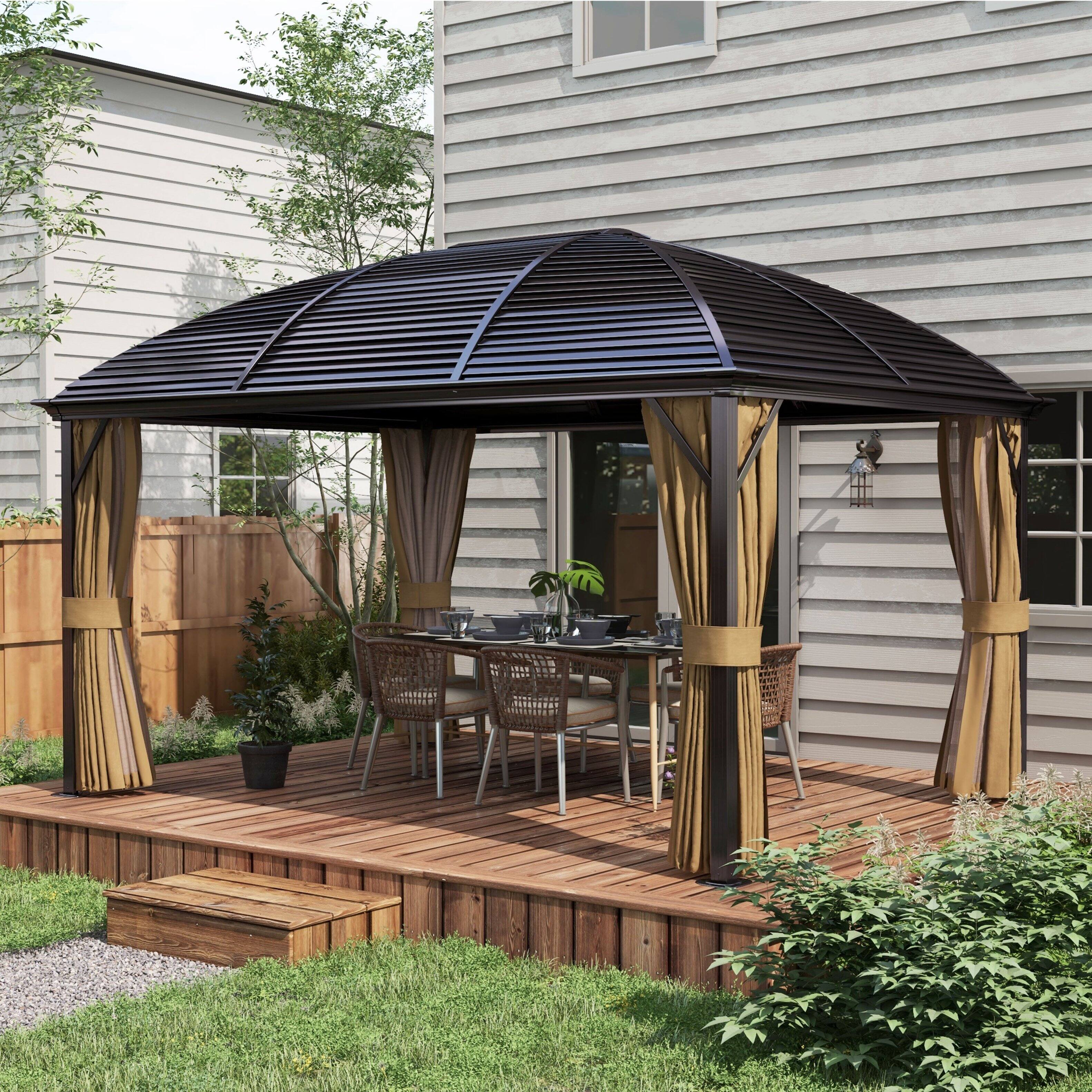 Alt View 1. Outsunny - 10' x 14' Hardtop Gazebo Canopy with Galvanized Steel Roof, Aluminum Outdoor Pavilion Gazebo with Top Hook, Netting - Brown.