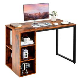 Gymax - Home Office Computer Desk Laptop Table Writing Workstation w/ 5 Cubbies Rustic Brown - Rustic Brown + Black