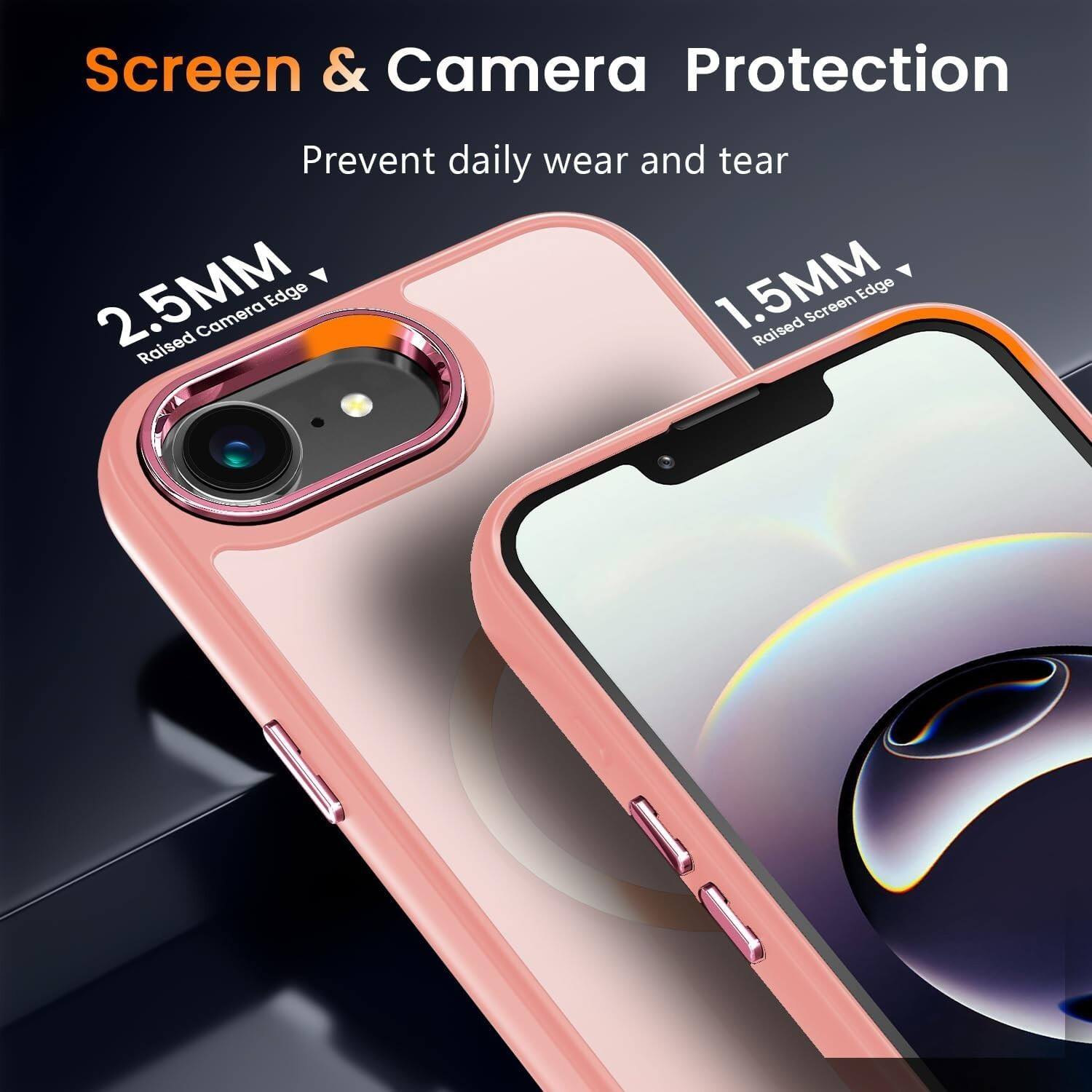 Screen & Camera Protection  
Prevent daily wear and tear  

2.5MM Raised Camera Edge  
1.5MM Raised Screen Edge