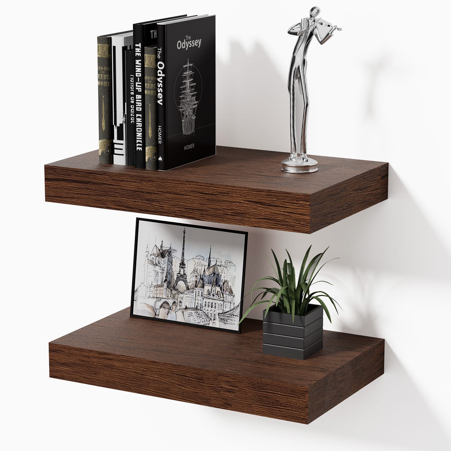 BOMEDA - Wooden Floating Shelves for Wall, Wall Shelf for, Bedroom, Living Room, Bathroom Shelves Storage, 12x7x1.5 in, 2 Pack - Walnut-like