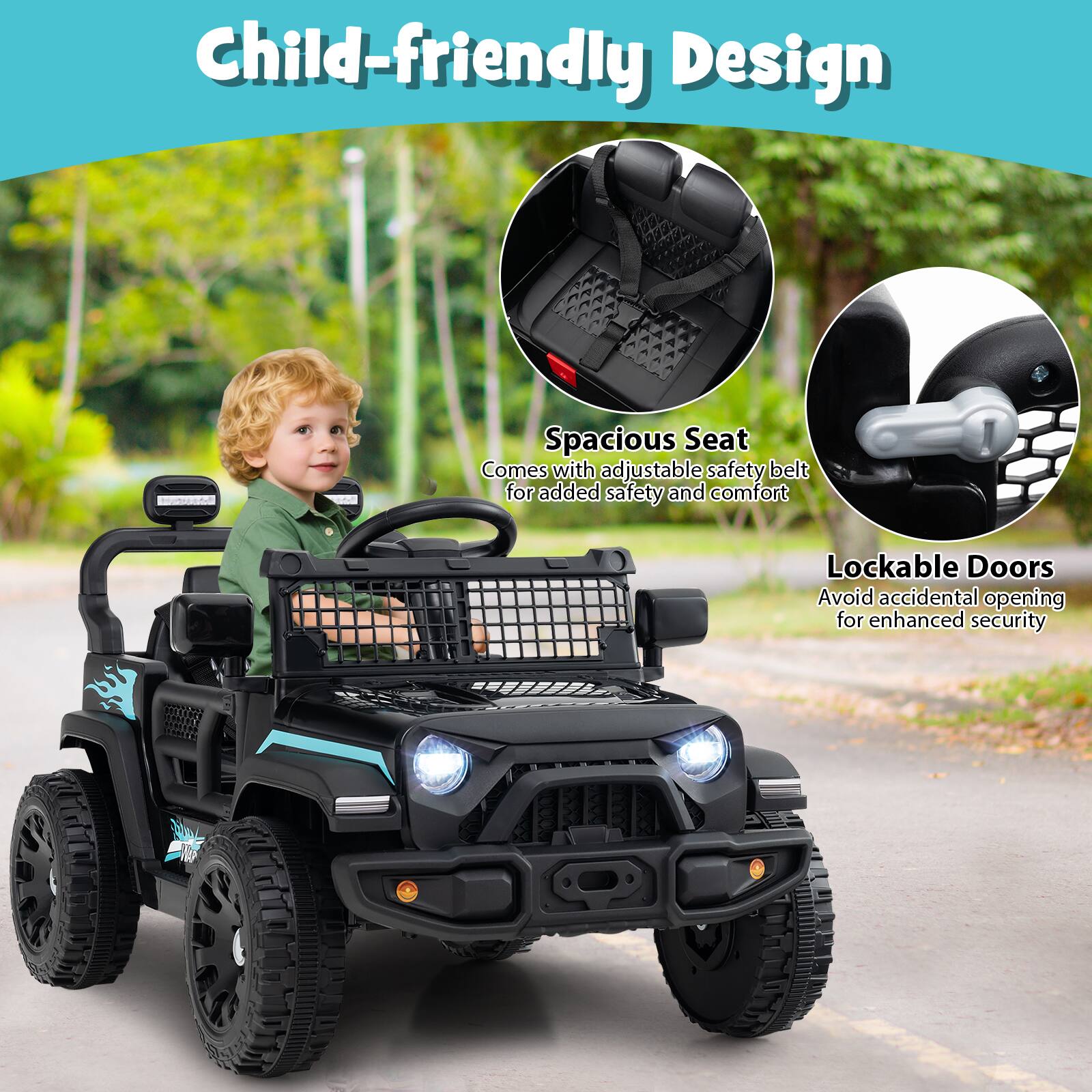 Child-friendly Design

- Spacious Seat
  - Comes with adjustable safety belt for added safety and comfort

- Lockable Doors
  - Avoid accidental opening for enhanced security