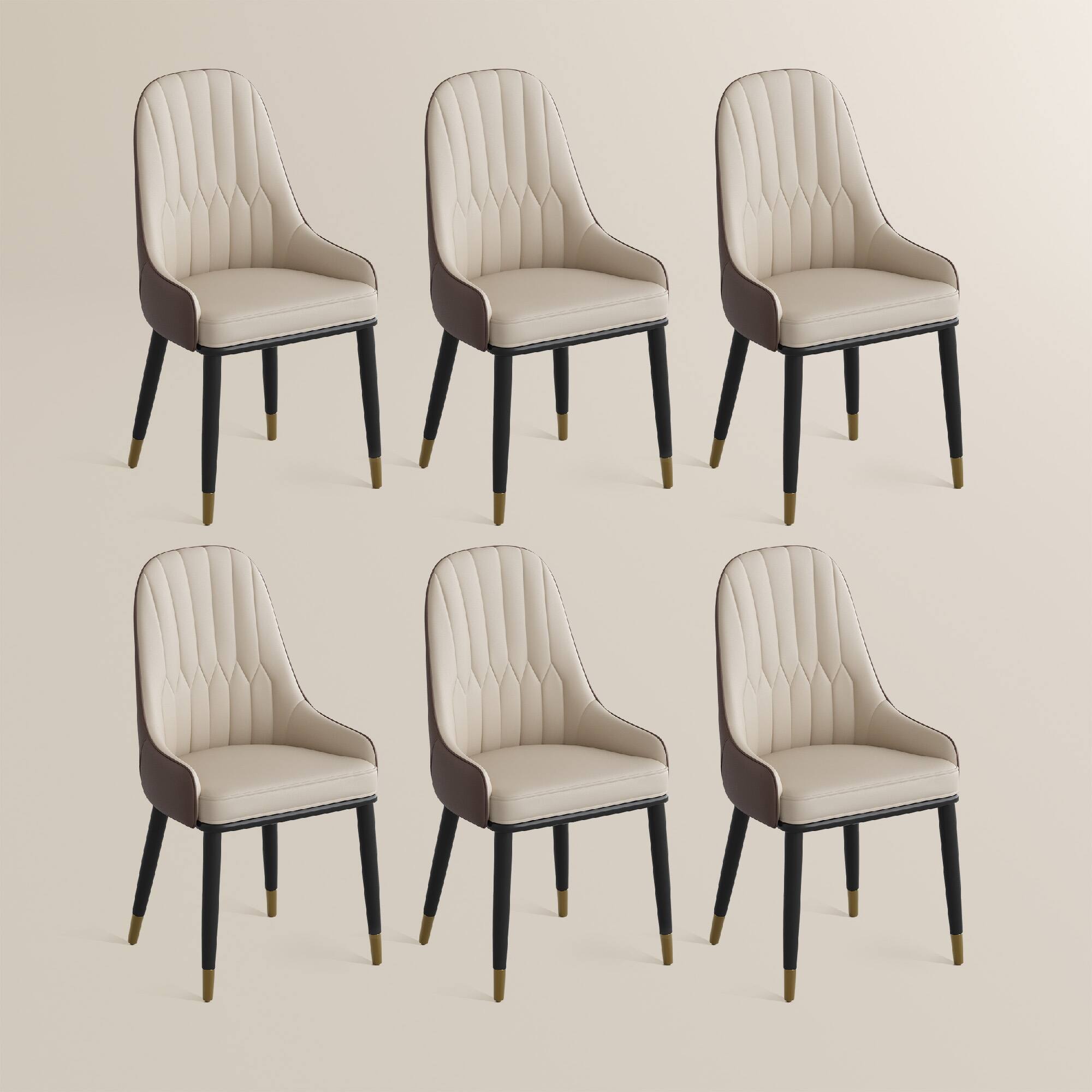 Alt View 7. POVISON - Modern Beige Dining Chair With PU Leather (Set of 6), Metal Legs，Brown & Beige Chair - Gray & Beige PU Leather.