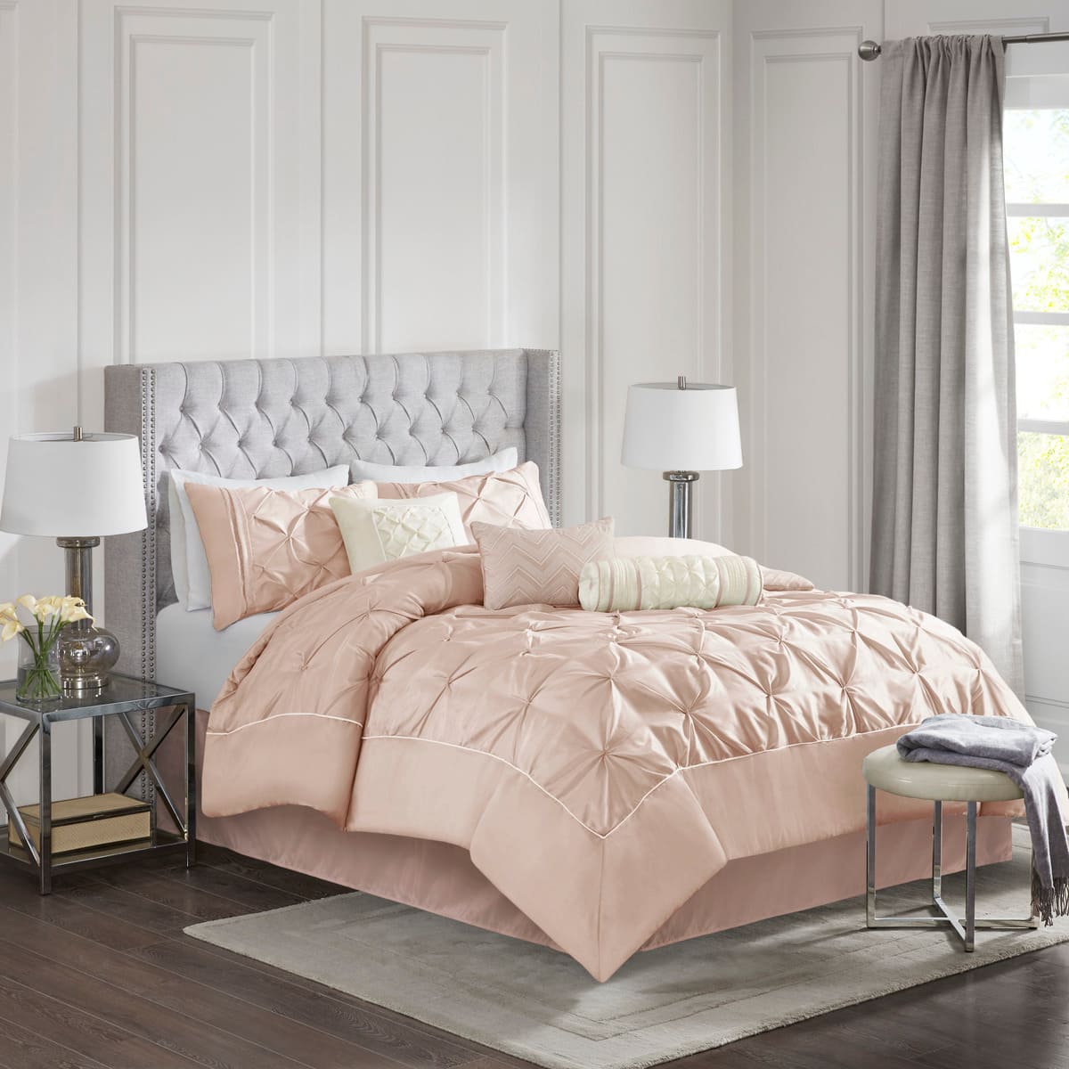 TinyHomie - 7 Piece Tufted Comforter Set King - Blush
