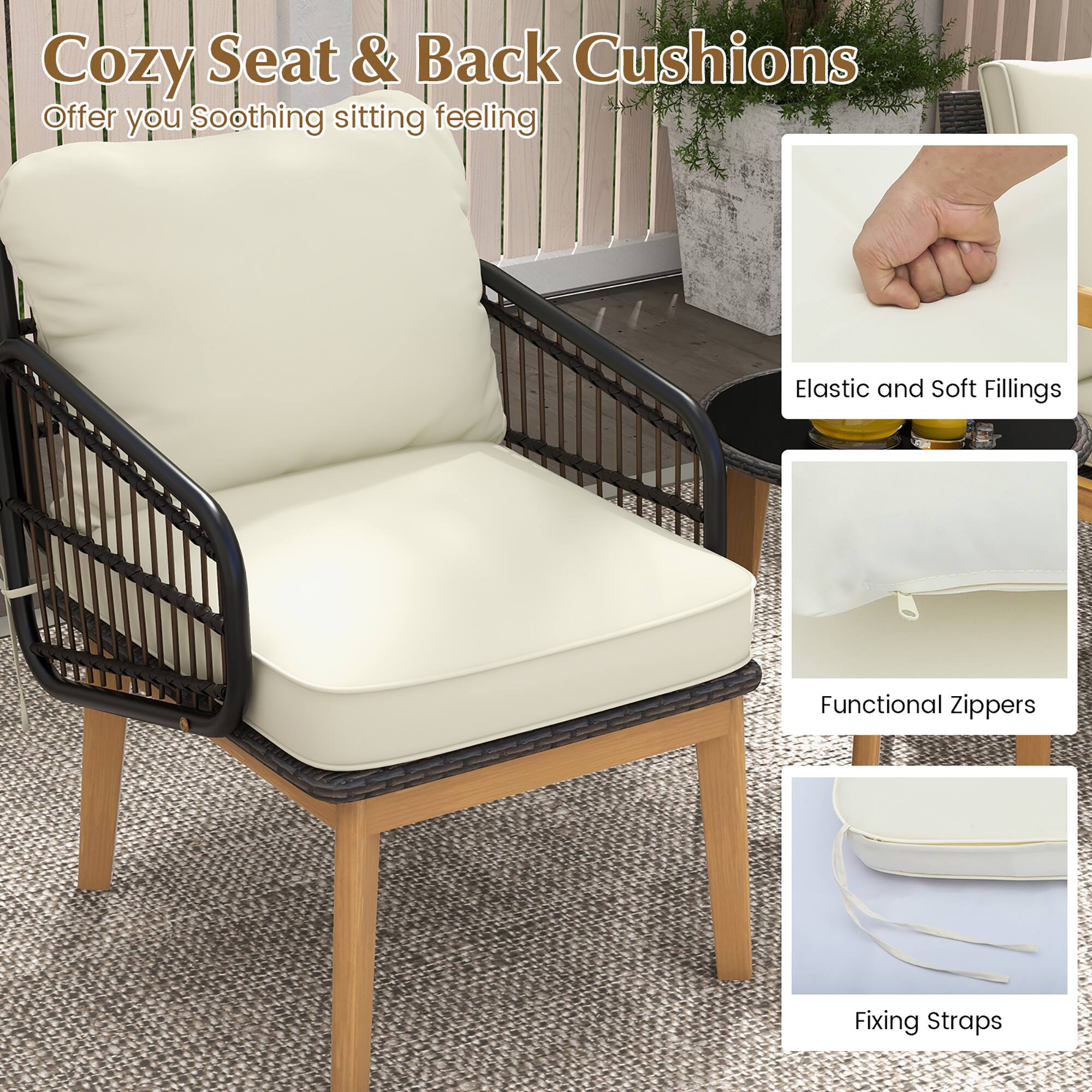 Cozy Seat & Back Cushions
Offer you Soothing sitting feeling
Elastic and Soft Fillings
Functional zippers
Fixing Straps