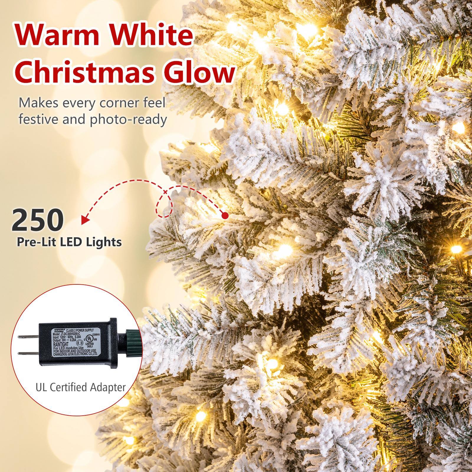 Warm White Christmas Glow Makes every corner feel festive and photo-ready

250 Pre-Lit LED Lights

COME CLASS POWER SUPPLY lode: 37 De 1.204 Ouguit: DV JBA A a RAIN SH LAND XIEJ For LED modules portur FOR DOOR AND OUTDOOR & CHANGZION JUTAL ECTRONIC

UL Certified Adapter