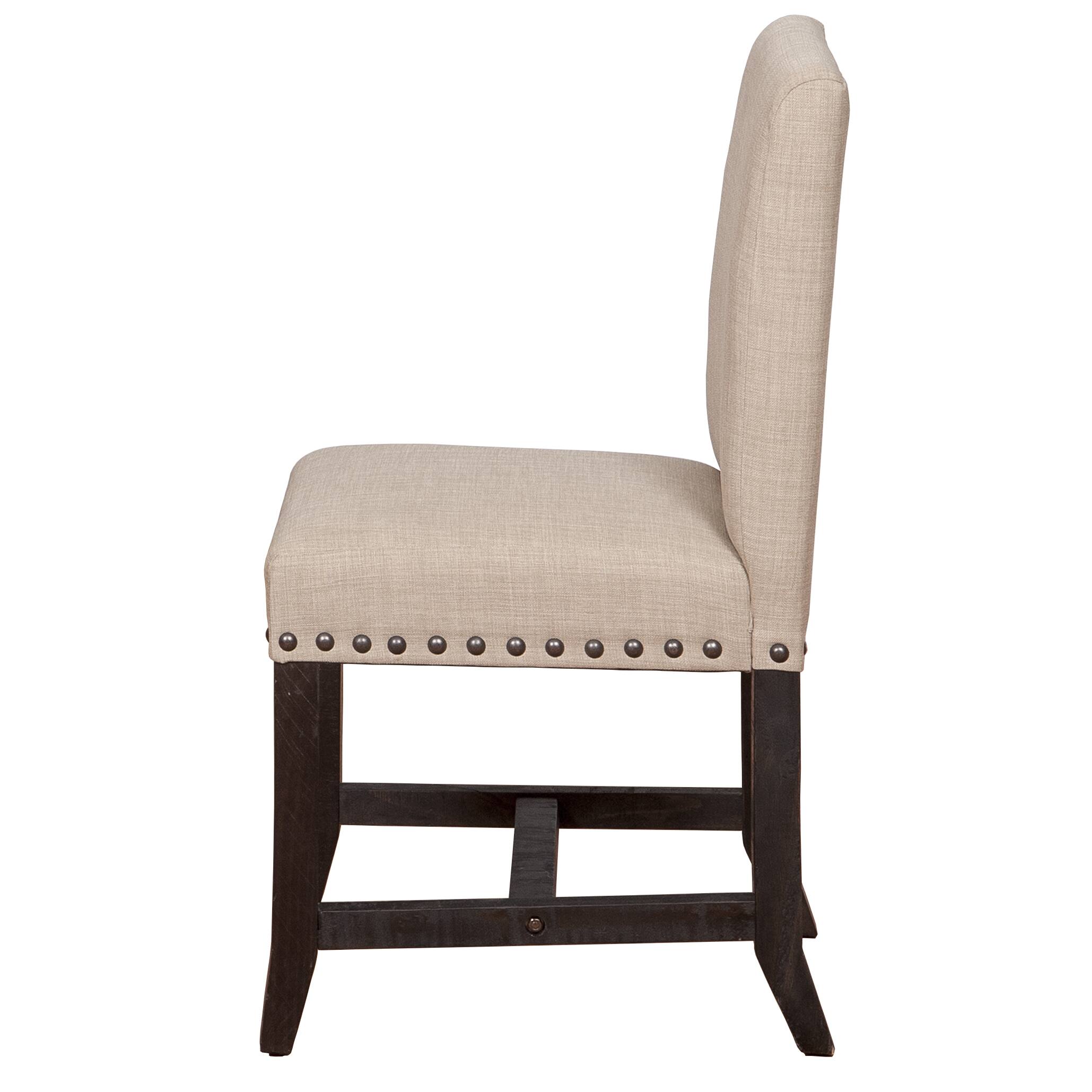 Alt View 4. Manhattan Lane - Fabric Upholstered Wooden Side Chair with Nail Head Trim Accents, Set of 2 - Black and Beige.