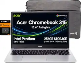 Acer - Chromebook 315 15.6" HD Laptop - Intel Pentium N6000 - 4GB LPDDR4X - 128GB eMMC + 128GB SD Card - Protective Sleeve - Silver