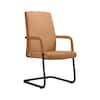Front. LeisureMod - Evander Leather Office Chair with Aluminum Frame, Fixed Armrests, Sponge Cushion, Easy-Clean Design & Quick Assembly - Acorn Brown.