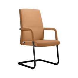 LeisureMod - Evander Leather Office Chair with Aluminum Frame, Fixed Armrests, Sponge Cushion, Easy-Clean Design & Quick Assembly - Acorn Brown