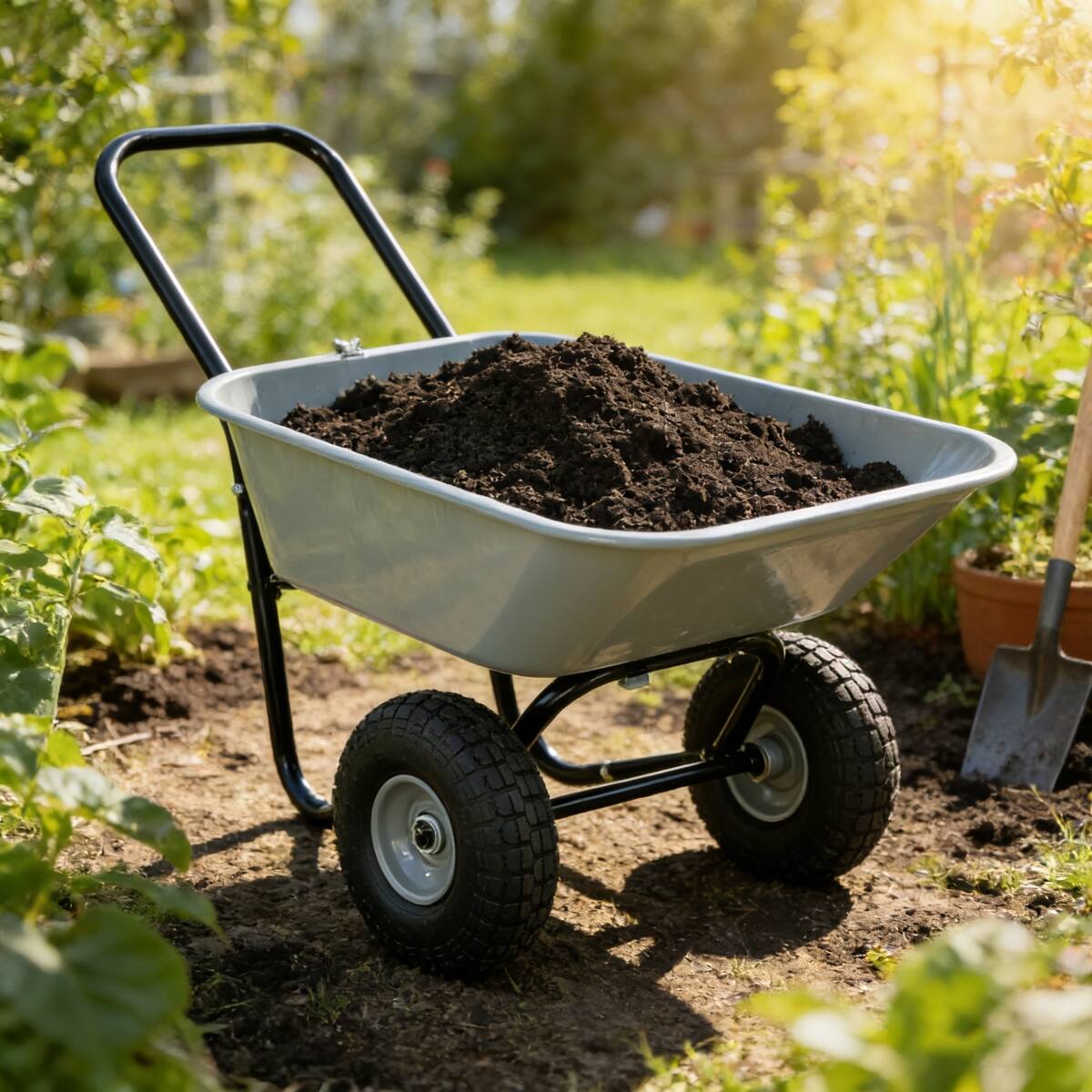 Angle. Loheer - Loheer Two-Wheeled Garden Cart with 10-Inch Pneumatic Wheels Gray Utility Yard Cart.
