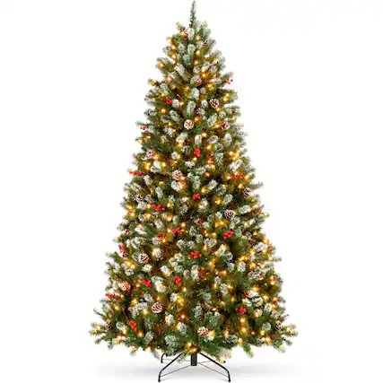 Front. Best Choice Products - Best Choice Products Pre-Lit Frosted Christmas Tree, 6Ft w/ 250 Twinkling LEDs, Pinecones, Berries, Metal Base - Frosted Green Spruce.
