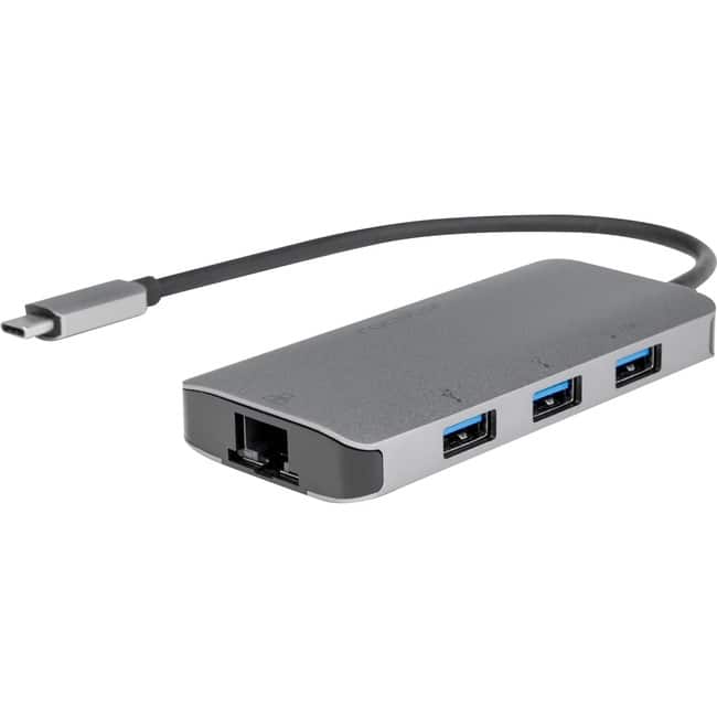 Rocstor - Premium USB-C Hub with USB-A, Gigabit Ethernet & USB-C 100W PD - USB 3.0 Type C - External - 4 USB Port(s) - 1 N - Gray Aluminum
