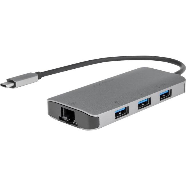Rocstor - Premium USB-C Hub with USB-A, Gigabit Ethernet & USB-C 100W PD - USB 3.0 Type C - External - 4 USB Port(s) - 1 N - Gray Aluminum