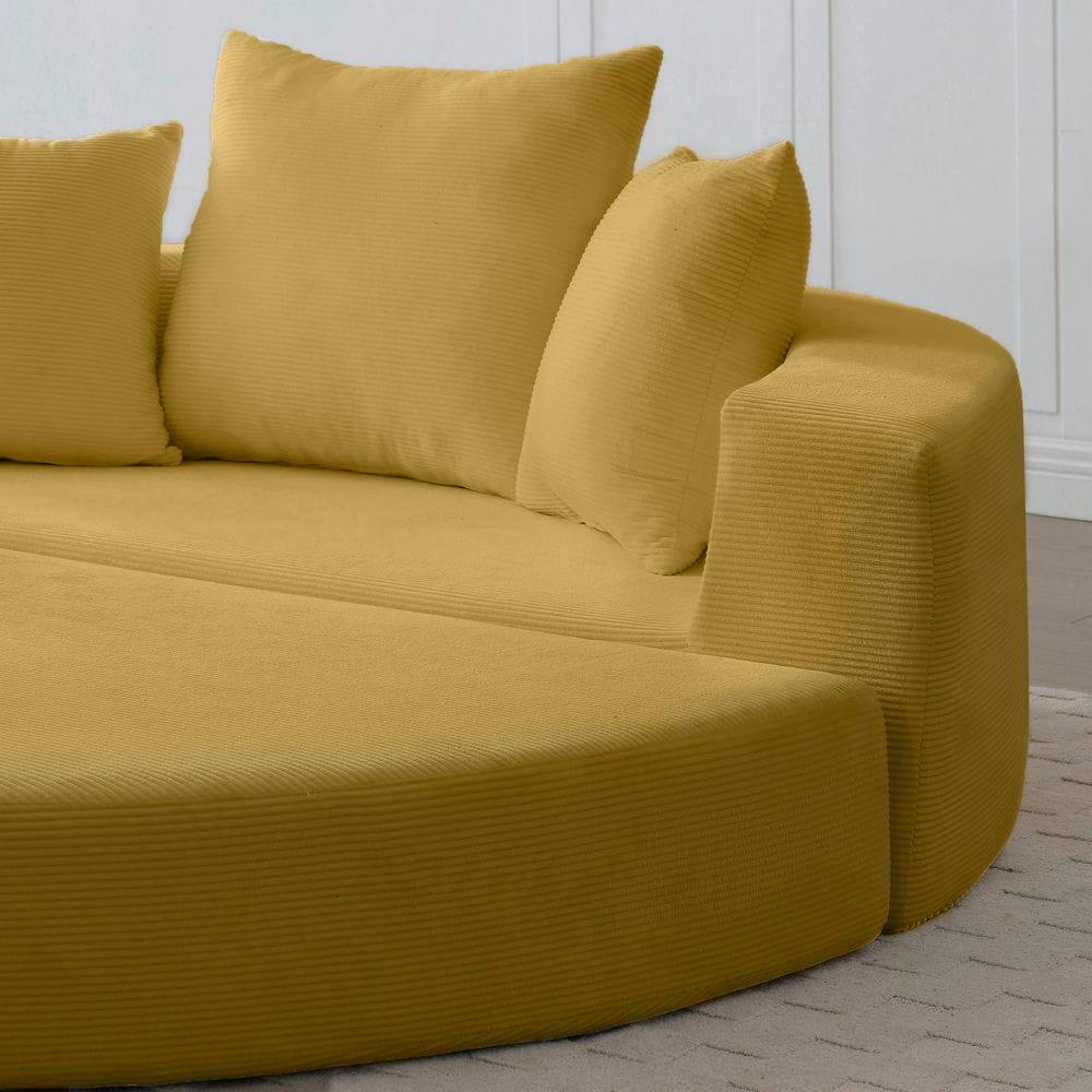 Alt View 6. Kadyn - Convertible Sofa Bed, Multi-Functional Circular Futon Floor Lounge Sofa, No Assembly Corduroy Fabric - Yellow.