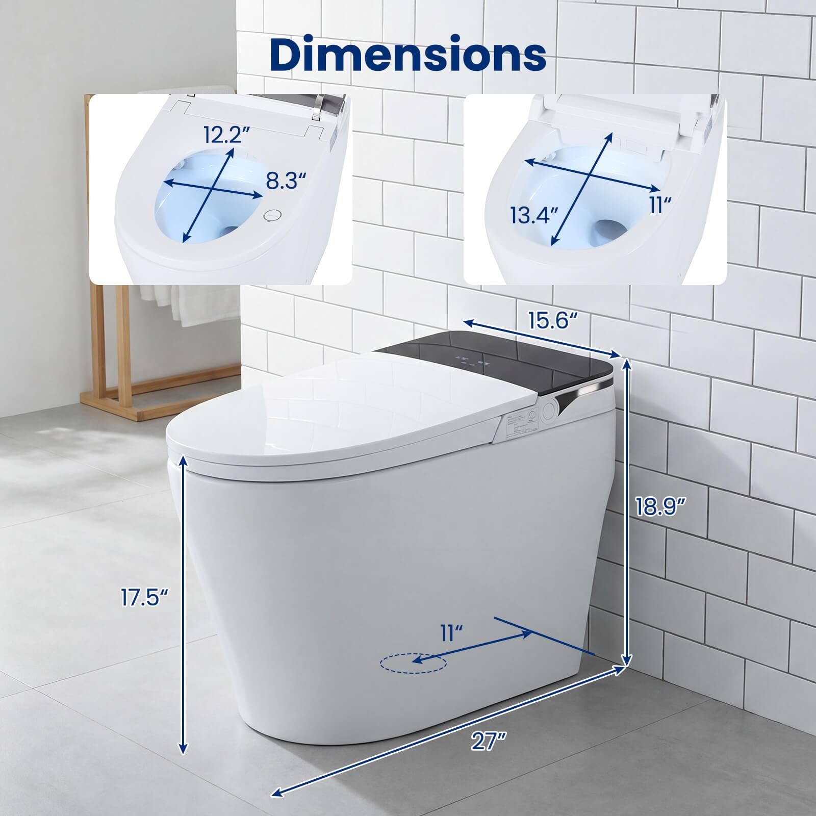 Dimensions: 12.2" x 8.3" x 13.4" x 11" x 15.6" x 18.9" x 17.5" x 11" x 27"