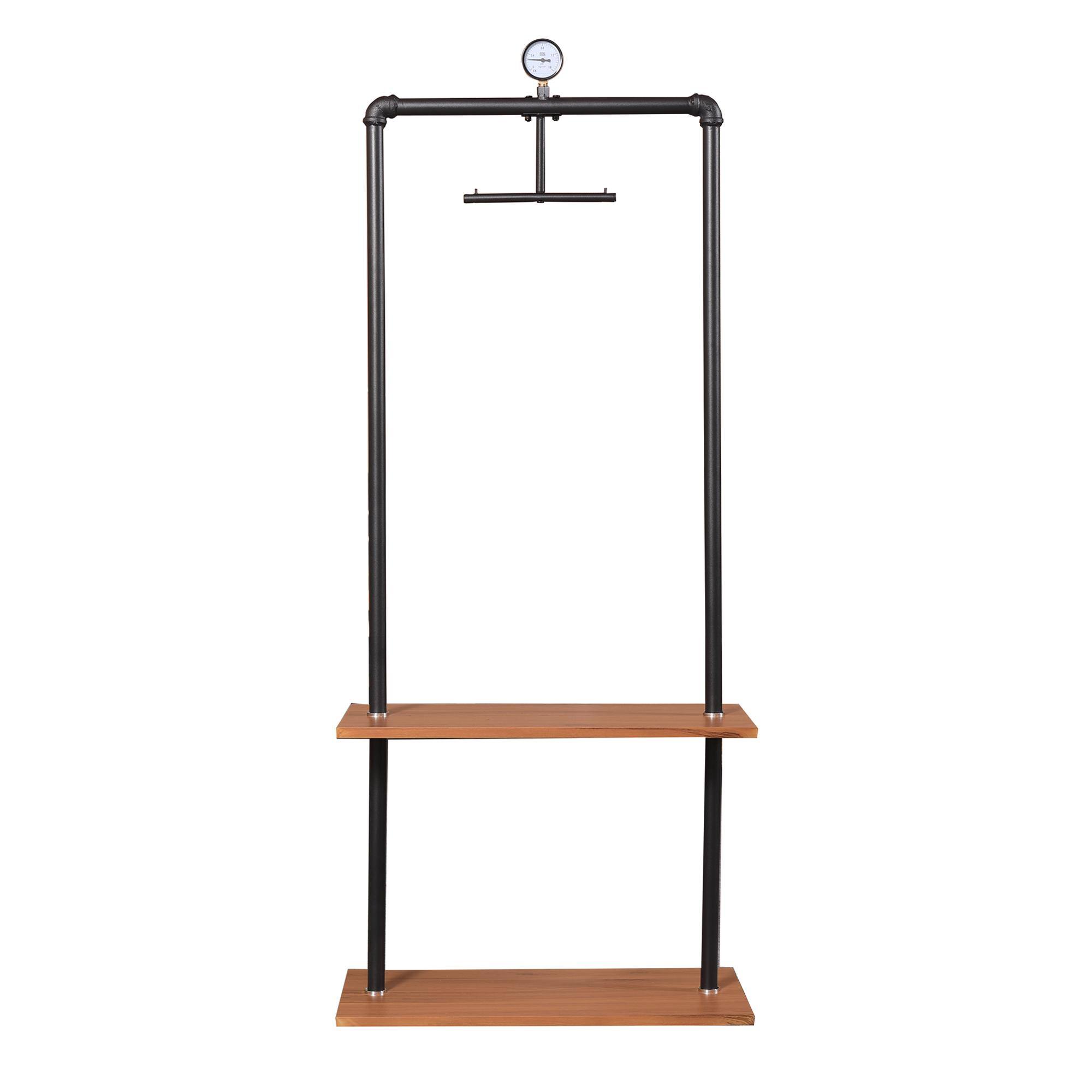 Alt View 2. Furinno - Wyatt Industrial Style Garment Rack with Wood Shelves, Antique Espresso - Antique Espresso.