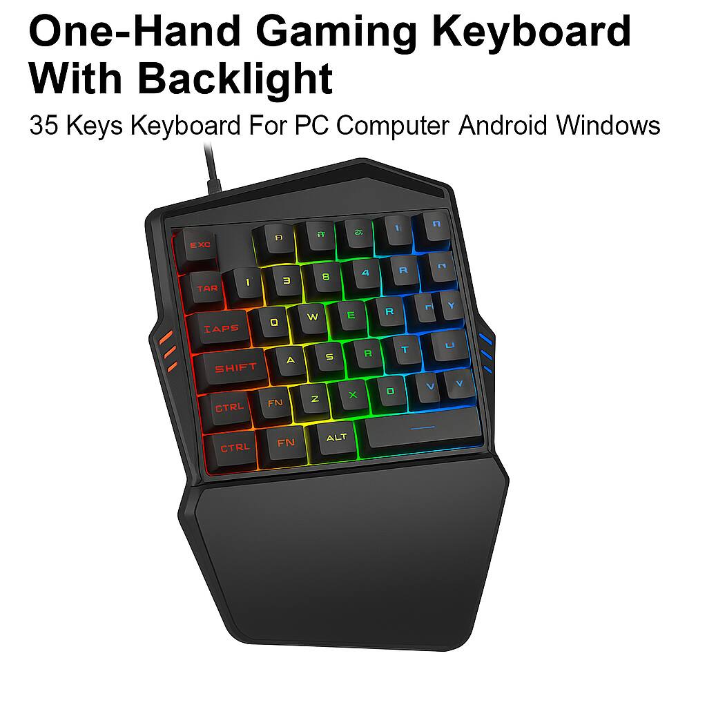 One-Hand Gaming Keyboard With Backlight 35 Keys Keyboard For PC Computer Android Windows KXC F1 ET . 1 F TAN I E  A R E Q TAPS A SHIFT FN CTRL w S Z E x R R D T M V Y U V - CTRL FN ALT